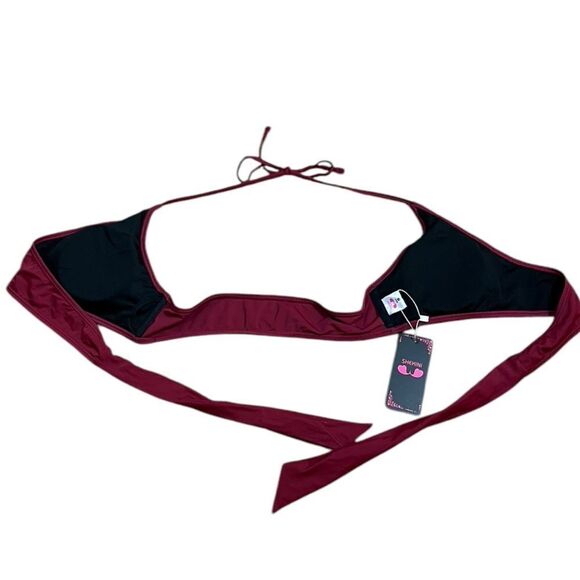 Shekini Asymmetrical Red Swimsuit Top with Tie Fastening - Picture 6 of 6